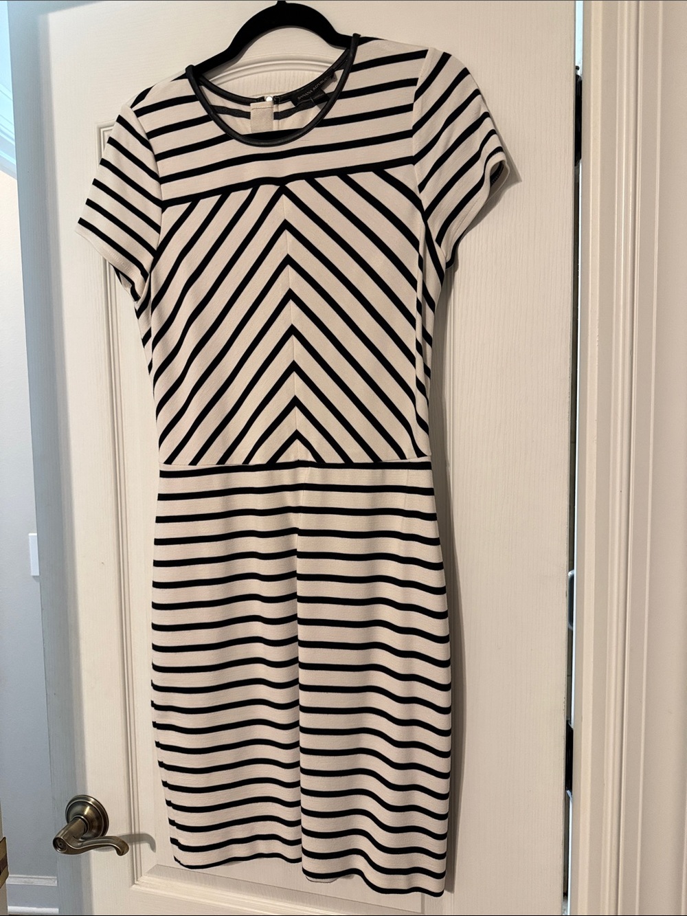 Banana Republic Black and White Striped Short Sleeve Dress